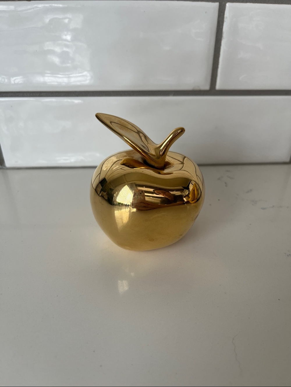Vintage Hoselton Canada Signed Gold Apple Sculpture Paperweight - Model 1764